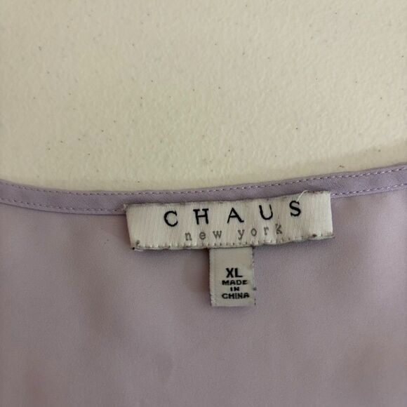 Chaus Blouse Women's XL Purple V-Neck Short Sleeve Ruffle Career Sheer Top - Picture 6 of 8